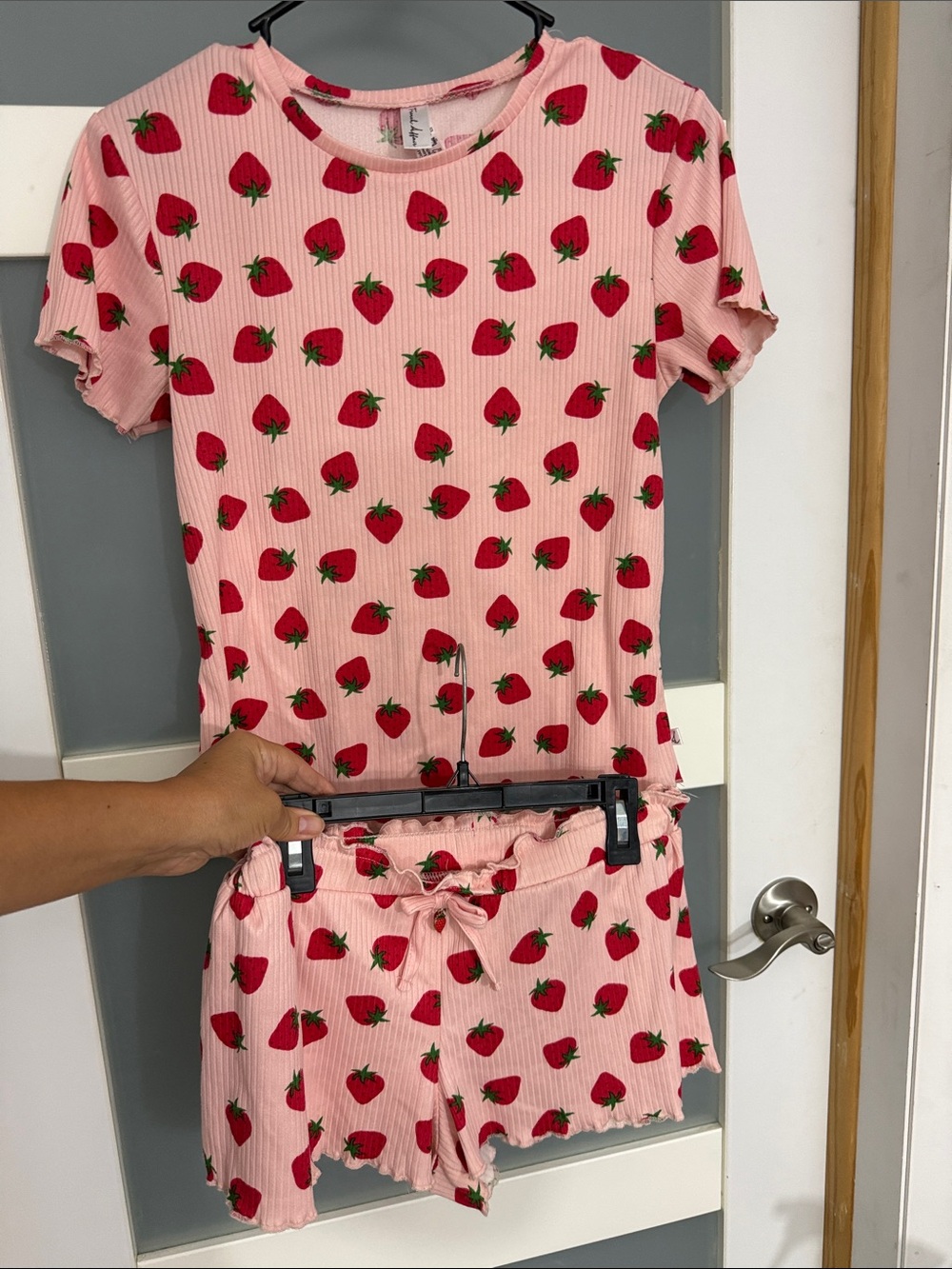 Women's Pink Strawberry-Print Short Pajama Set